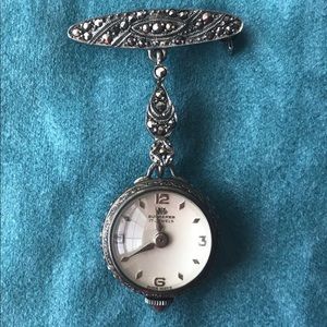 Art Deco Bucherer Silver Lapel Watch 17 Jewel!!!!!